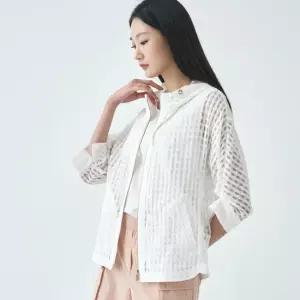 [지센] 여성 시쓰루 반후드 집업 코트 LCCAO427_WH