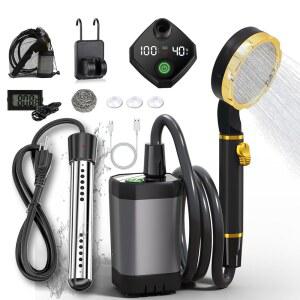 몰입형 온수기가 장착된 캠핑용 BSEED 휴대용 샤워기, 지능형 LED 디스플레이가 6000mAh 충전식 캠핑 하이킹, 여행, 반려동물 및 세차, 워터링 플랜트용 야외 샤워기