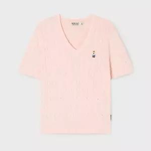 (여성) Steve V-neck Cable Short Sleeve Sweater / WHKAG2411F