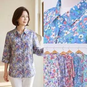 [NS홈쇼핑]엄마옷 마미소 플라워 오픈 카라 블라우스 꽃무늬 아사면50 여름 할머니 빅사이즈 40 70 마..