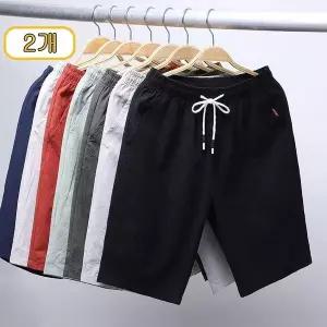 1+1 남성 캐주얼 5부 린넨 팬츠 슬랙스 통기성 밴딩 와이드 반바지 데일리룩