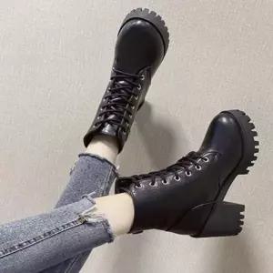여성 루이벤 레이스업 통굽워커 하이탑 키높이 워커[WE21F30]