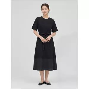 시스루 디테일 벨티드 반팔 원피스 BKOAE2531