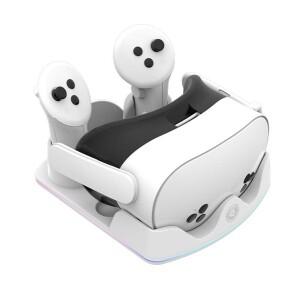 메타 퀘스트 3S VR 충전 스테이션용 독 RGB 조명 스탠드 헤드셋 디스플레이 및 컨트롤러 마운트 포함