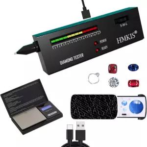 HMKIS 다이아몬드 테스터 200g/0.01g 주얼리 스케일 30배 미니 LED 배율 USB 또는 9V 배터리로 구동 다양한