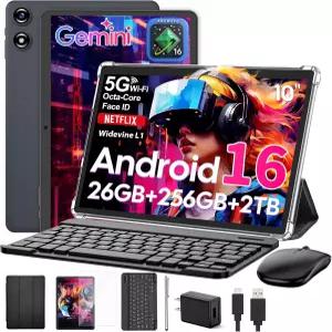 안드로이드 16 태블릿 10인치 키보드가 있는 26GB+256GB+2TB 확장 제미니가 전자 PC 8코어 8000mAh 5G WiFi