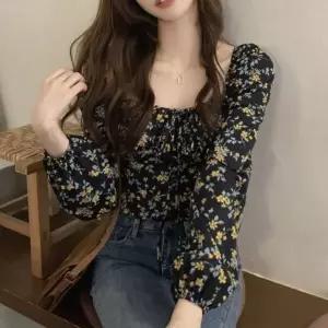 여성 레이스 리본 꽃무늬 화사 블라우스