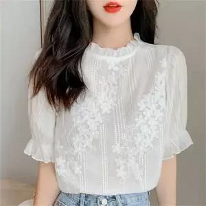 여성 레이스 블라우스 여름 셔츠 빅사이즈 정장 오피스룩 빅사이즈 AK47