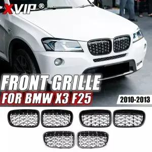XVIP 크롬 실버 다이아몬드 앞 범퍼 후드 그릴 BMW X3 F25 200203 싱글 및 더블 라인 스타일 어퍼 레이싱