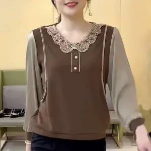 중년여성 봄가을 긴팔 블라우스티 모슬린티셔츠 카라넥 엄마옷 XP1966