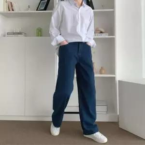 진청 블랙진 팬츠 청바지 남자청바지 일자 남성 와이드 간절기 중청
