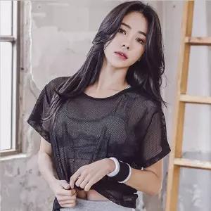 여자크롭티 시스루 티셔츠 망사 메쉬 레이어드티