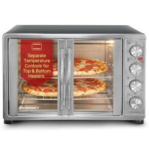 엘리트 고메 ETO4510B# 프렌치 도어 47.5Qt, 18슬라이스 컨벡션 오븐 4컨트롤 노브, 베이킹 브로일 토스트 로티세리 보온, 12인치 피자 랙 2개 포함, 스테인리스 스틸