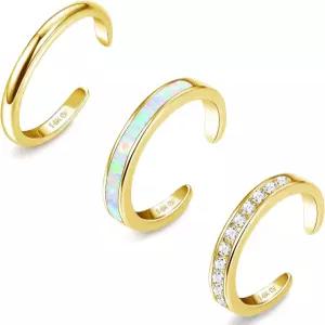 여성용 Jstyle 3PCS 14K 골드 충전 토링 세트 귀여운 오팔 CZ 데이지 플라워 오픈 밴드 하와이안 비치 여름