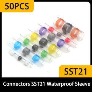 50PCS 열 수축 와이어 커넥터 SST21 방수 슬리브 AWG22-18 버트 전기 스플 라이스 주석 도금 솔더 씰 터미