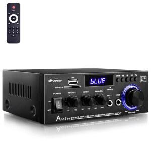 블루투스 5.0 맥스 400W 2.0 채널 스테레오 앰프 시스템을 갖춘 홈 시어터 스피커 노래방 차고 앰프 USB SD RCA 2 MIC 포함 WOOPKER AK45 PRO 오디오 리시버