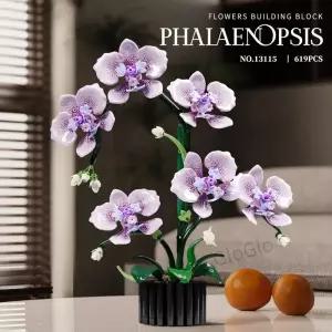 69PCS 팔라에노프시스 블록 꽃 난초 화분 식물 시뮬레이션 모델 홈 데코 퍼즐 생일 선물