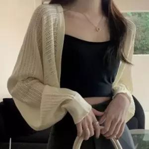 친절한탄씨 가디건 여성 볼레로 펀칭 니트 여름 얇은 시스루 아우터 레이어드 상의 봄볼레로가디건