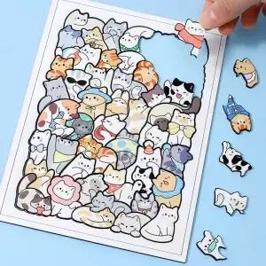 50개 나무 고양이 퍼즐 동물 쌓기 교육용 소년 선물 장식 그림