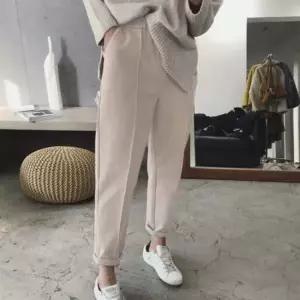 모직바지 여성 겨울 모직 데일리 허리밴딩 슬랙스 핀턱 롱팬츠