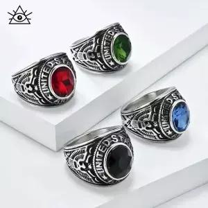대머리 독수리 레트로 티타늄 강철 반지 해양 육군 다이아몬드 모조 보석