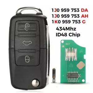 징위친 1K 0959753 G 1J DA/AH For VW 폭스바겐 비틀 보라 골프 Passat 폴로 ID48 칩 434MHz 플립 원격 키