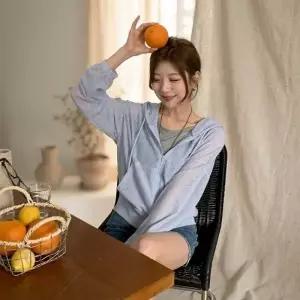 여성 페미닌 무드 여름 얇은 시스루 크롭 후드 가디건_25965755_588872