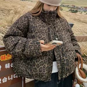 호피 패딩 숏 하프 레오파드 여성 여자 겨울 웰론 솜