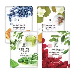 순면 마스크팩 시트 4종 100매 티트리 아사이베리 알로에 쉐어버터