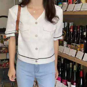 뮤카 배색 노카라 트위드 반팔 자켓 여름 여성 아우터 데일리 출근룩 빅사이즈