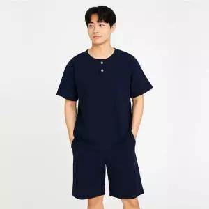 [보슈아]1002 남성 홈웨어 무지 면 반팔 파자마 상하세트5부 여름 잠옷 국내산