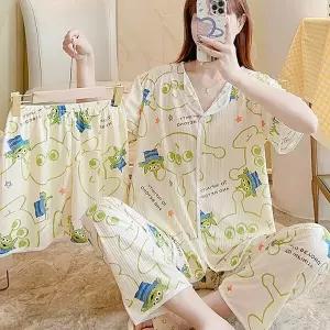 쉬블림로브 3피스(반팔 반바지 긴바지) 여성 홈웨어 우주인 패턴 잠옷 세트 GGWD0492