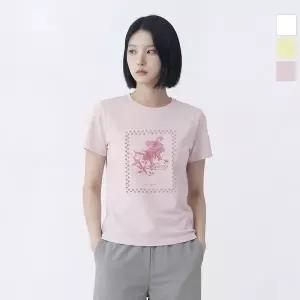 [웨스트우드] 여성 그래픽 우븐 하이브리드 라운드티_WO2WCTR432