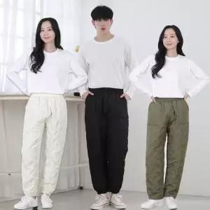 남녀공용 패딩 바지 방한 팬츠 조거 남성 여성 겨울 솜 누빔 방수 추리닝 일자 허리밴딩