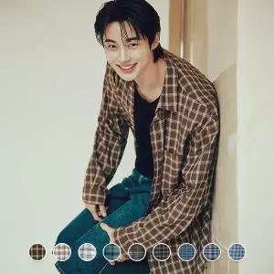 백화점 지오다노 남성 여름 오버핏 시어서커 링클프리 변우석 긴팔 쿨링 면 체크 셔츠 045514