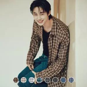 백화점 지오다노 변우석 남자 셔츠 여름 루즈핏 시어서커 체크 긴팔 남방 045514