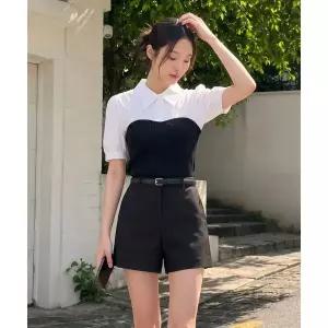 ROEM 뷔스티에 매칭 반팔 블라우스 RMBLG25NT55010712166