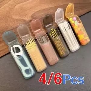 4/6Pcs PP 플라스틱 미니 보관 상자 휴대용 여행용 정리함 이쑤시개 치실 캡슐 소형 일상용품용 컴팩트