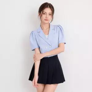 [올리비에스클로젯] 셔링 퍼프소매 투버튼 미니멀 자켓_O2607JK605B