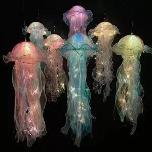 22*55cm 다채로운 해파리 랜턴 동물 테마 생일 파티 장식 사진 소품 아래 행복