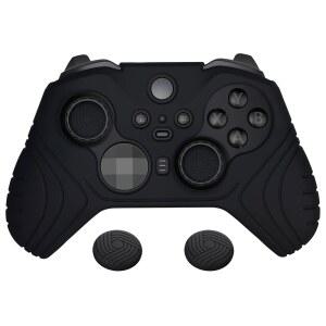 XBOX 엘리트 무선 컨트롤러 시리즈 2 코어용 PLAYVITAL 사무라이 에디션 미끄럼 방지 실리콘 케이스 커버 엄지 그립 캡이 있는 2용 인체공학적 소프트 고무 피부 보호기 - 블랙