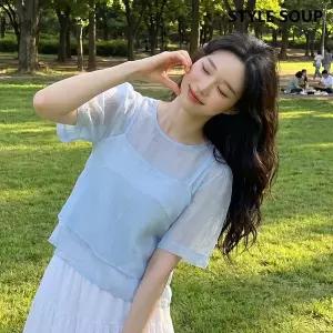 [SOUP] 시어 뷔스티에 반팔 블라우스 세트 (SC4TXE1)