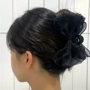 헤어소품 블랙 시폰 리본집게핀 헤어집게 왕 리본 집게 머리 핀