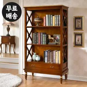 델 엔틱 원목 높은 전면 서재 거실 와이드 3단 책장