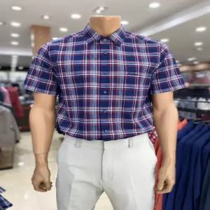 인디안 중년남성 여름 일반핏 린넨(마)혼방 체크 반팔 남방(셔츠) 3M 3229