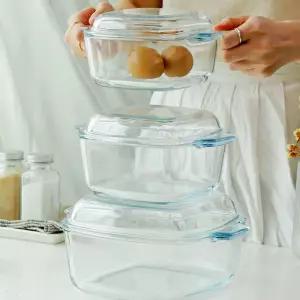 전자레인지 오븐용기 내열 유리 사각 찜기 3size