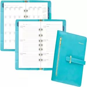 AT-A-GLANCE 날짜 미정 5-1/2인치 x 8-1/2인치 책상 크기 7링 인조 가죽 패션 청록색 (DR1118-040-42)