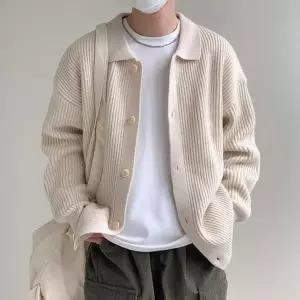 [다잇템]남성 카라넥 스웨터 데일리 단추 골지 가디건_P413109503