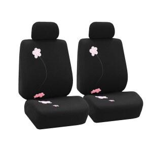 탈착식 헤드레스트 유니버설 핏 SUV 세단 밴 블랙용 에어백 호환 시트 커버가 있는 로우백 카시트용 FH 그룹 프론트 세트 천 카시트 커버