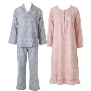 [갤러리아] 얇고 부드러운 면레이온 요루 커플 잠옷 파자마세트(WPA2514M/WGN2514W)